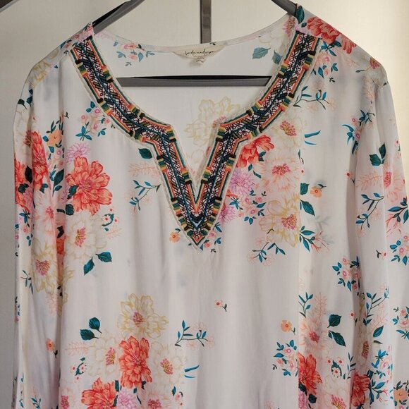 Linda Anderson Tops - Linda Anderson Peasant Boho Floral 3/4 Sleeve Embroidered Tunic (Plus Size: XXL)
